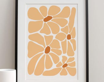 Abstract Flower Vector Wall Art Digital Download | Yellow Orange Floral Print | Modern Printable Art in Multiple Sizes | Boho Home Decor