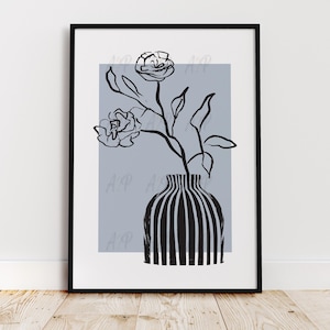 Botanische Vase Druck Wand Kunst Wohnkultur Akzent Moderner Stil Natur inspiriert Minimalistische Blumenzeichnung Digitale Kunst Download