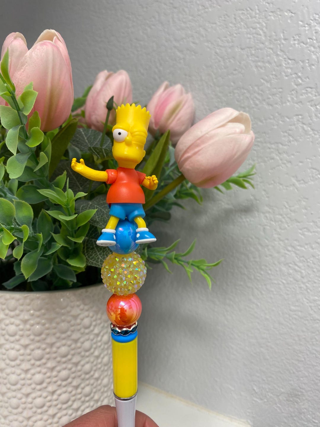 Cartoon Rhinestone Pen Bart Simpson Beaded Pen | Handmade Cartoon Rhinestone Pen - Etsy