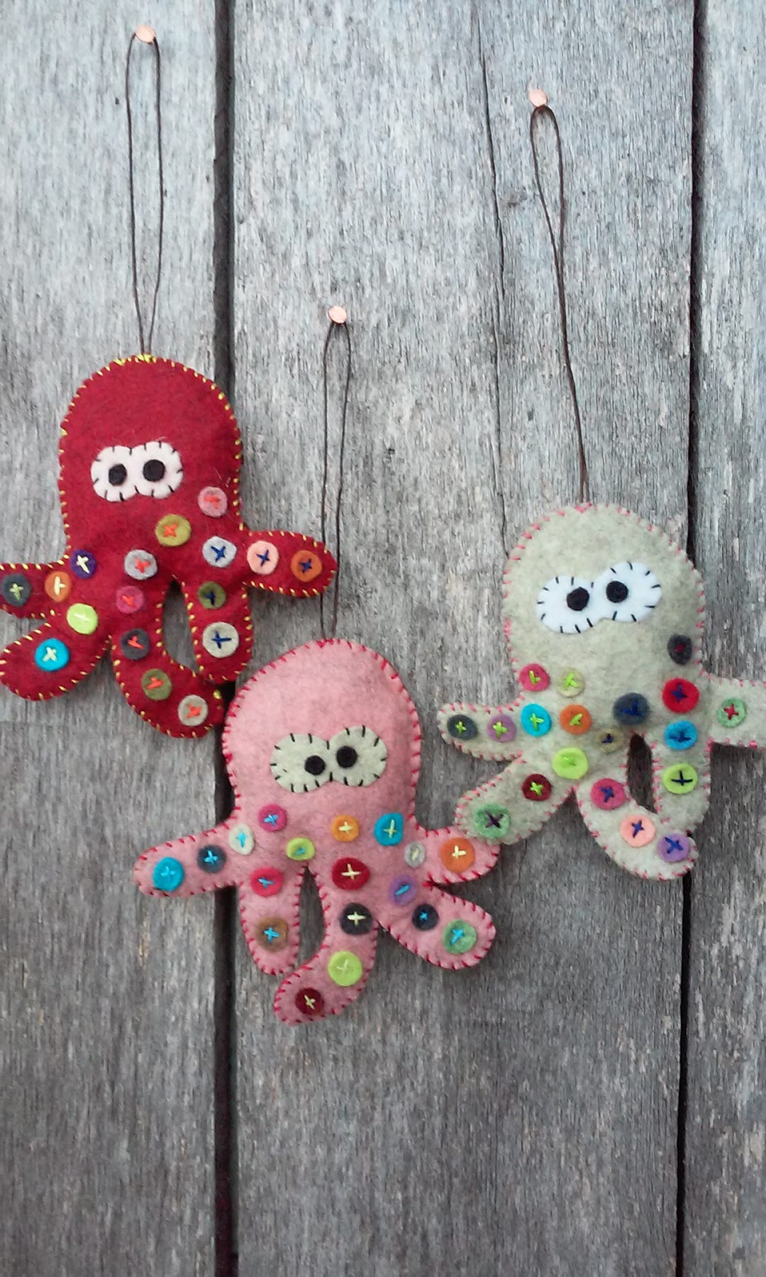 Three Felt Octopi Decorations Etsy