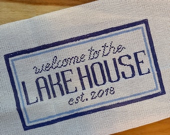 Needlepoint Canvas, CUSTOM Lake House, 6x12in, 14 or 18ct