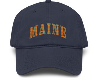 Maine baseball cap, plaid, garment washed