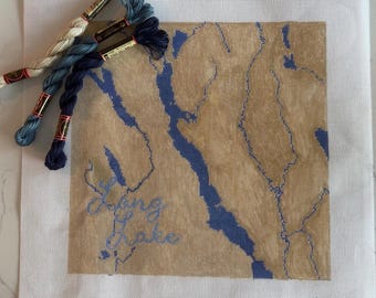 CUSTOM Lake/Coastline Map Needlepoint Canvas 18ct, handpainted