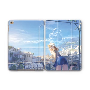 Cute Anime Girl Vacation Summer Looking Back iPad Case iPad Air 5 iPad 10 10.9 2022 iPad Pro 12.9 2024 Air 11 Pro 13 iPad 2025 iPad 9 10.2