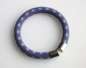 Bead Crochet Bracelet - Blue Purple Bracelet - Pattern Bracelet - Bangle Bracelet - Tubular Bracelet - Sporty Bracelet - Crochet Jewelry
