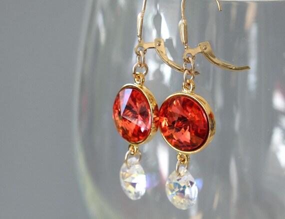 Nuevo titan pendientes 10mm Swarovski piedras Siam//rojo oscuro//rojo aretes