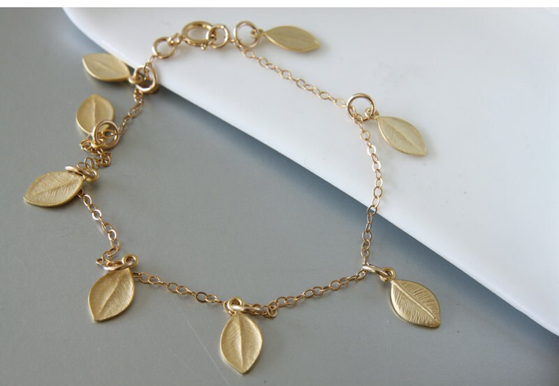 Tiny Gold Leaves Bracelet Charm Bracelet Gold Filled Etsy