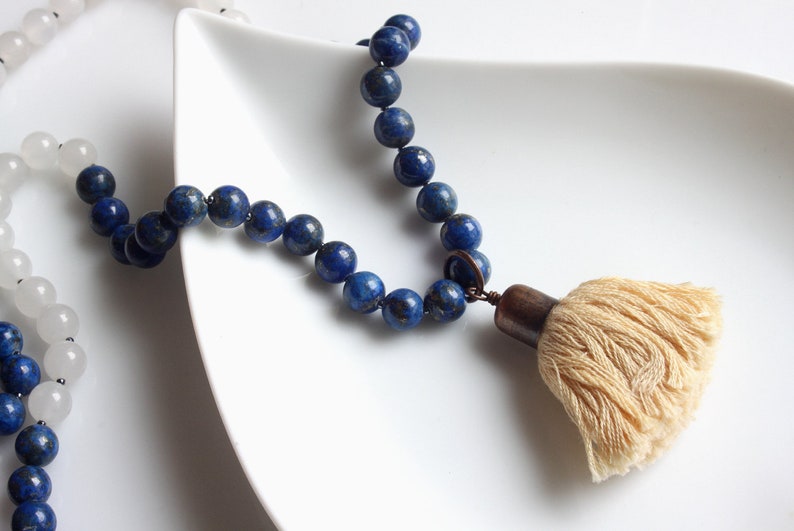Lapis Lazuli Necklace Multi Stone Long Necklace Tassel Necklace Gemstone Necklace Modern Necklace Trendy Necklace White Jade Necklace