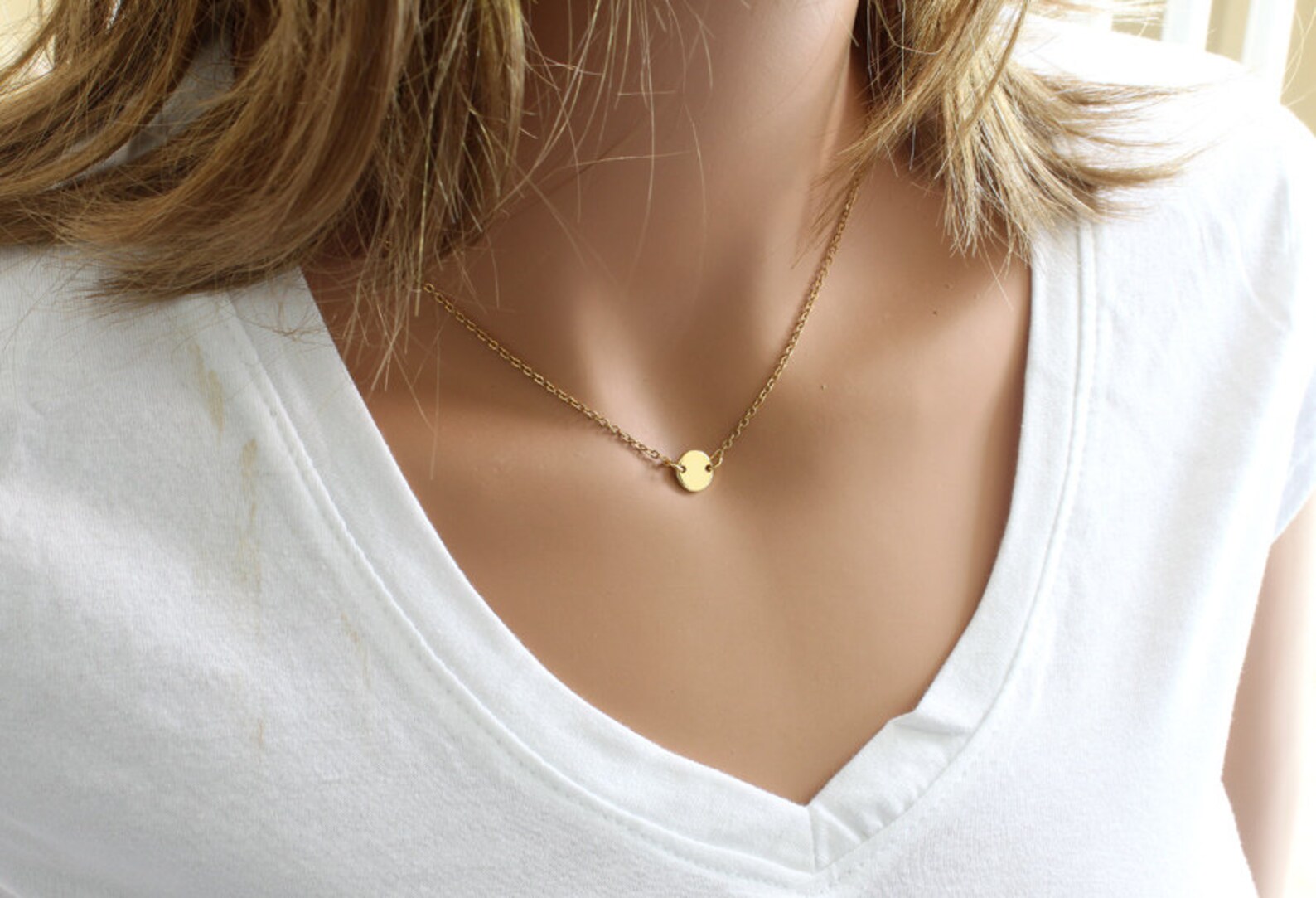 Gold Dot Necklace Gold Disc Necklace Simple Necklace Etsy