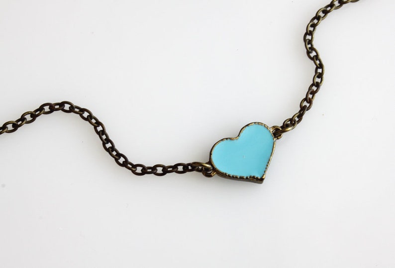 Turquoise Blue Heart Necklace Heart Connector Necklace Etsy