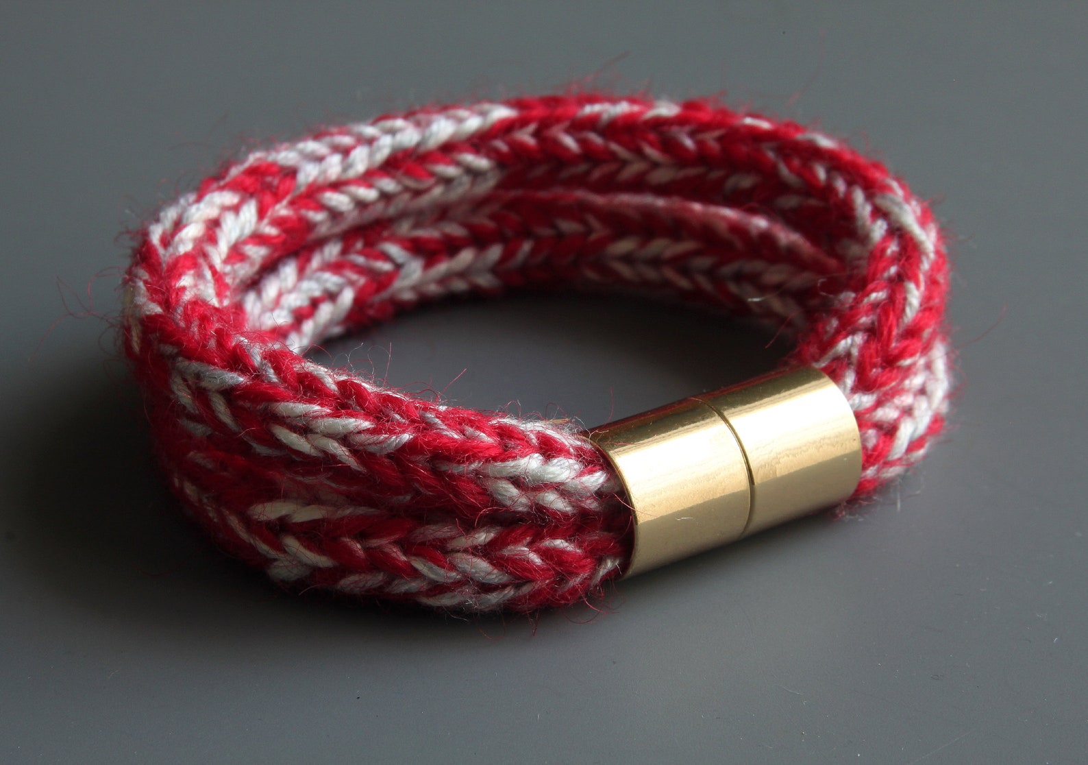 Knitted Wool Bracelet Red and White Bracelet Friendship Etsy