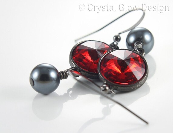 Nuevo titan pendientes 10mm Swarovski piedras Siam//rojo oscuro//rojo aretes