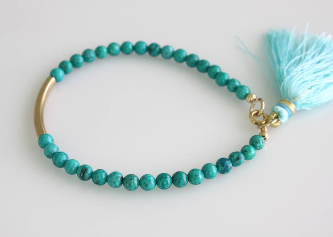 Turquoise Bracelet Gold Tube Bracelet Friendship Bracelet Etsy