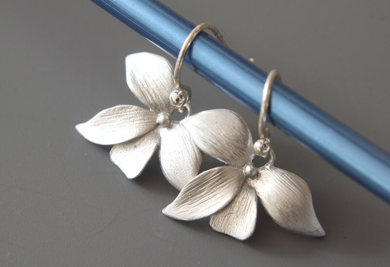 Silver Orchid Earrings Simple Earrings Drop Earrings | Etsy