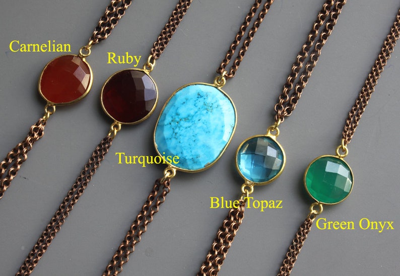Gemstone Connector Bracelet Copper Chain Bracelet Framed Etsy