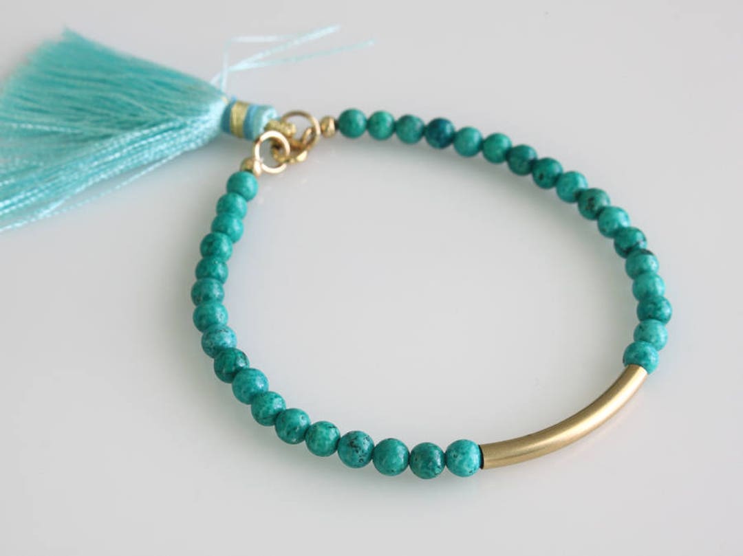 Turquoise Bracelet Gold Tube Bracelet Friendship Bracelet Etsy
