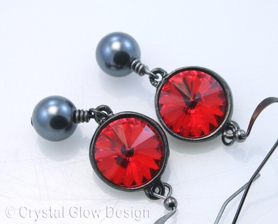 Nuevo titan pendientes 10mm Swarovski piedras Siam//rojo oscuro//rojo aretes