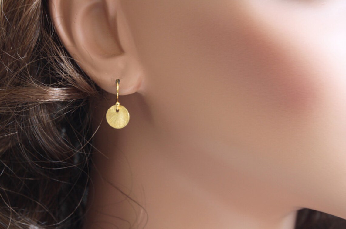 Gold Dot Earrings Simple Earrings Brushed Gold Drop Etsy