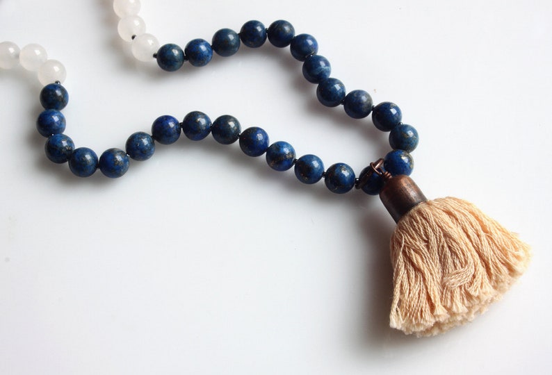 Lapis Lazuli Necklace Multi Stone Long Necklace Tassel Necklace Gemstone Necklace Modern Necklace Trendy Necklace White Jade Necklace