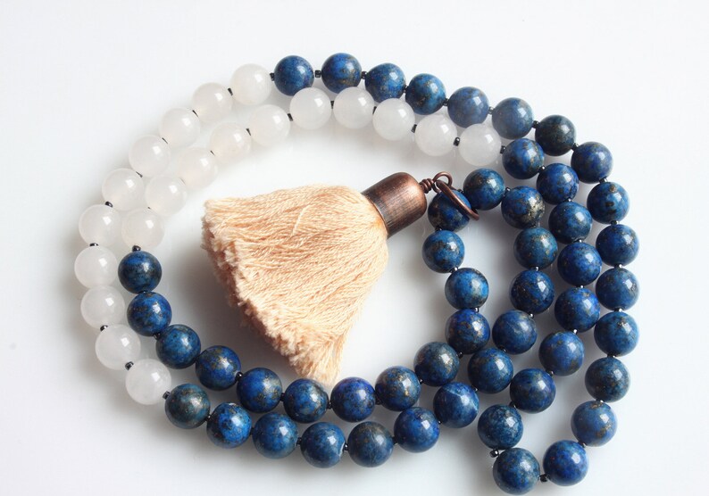 Lapis Lazuli Necklace Multi Stone Long Necklace Tassel Necklace Gemstone Necklace Modern Necklace Trendy Necklace White Jade Necklace