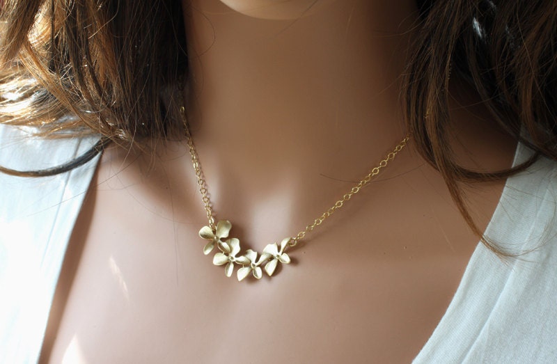 Golden Orchids Necklace Flower Necklace Orchid Necklace - Etsy