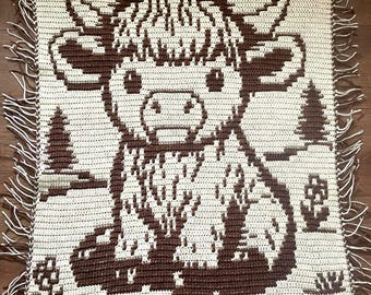 Baby Highland Cow - Couverture pour bébé en mosaïque à superposition MOTIF UNIQUEMENT