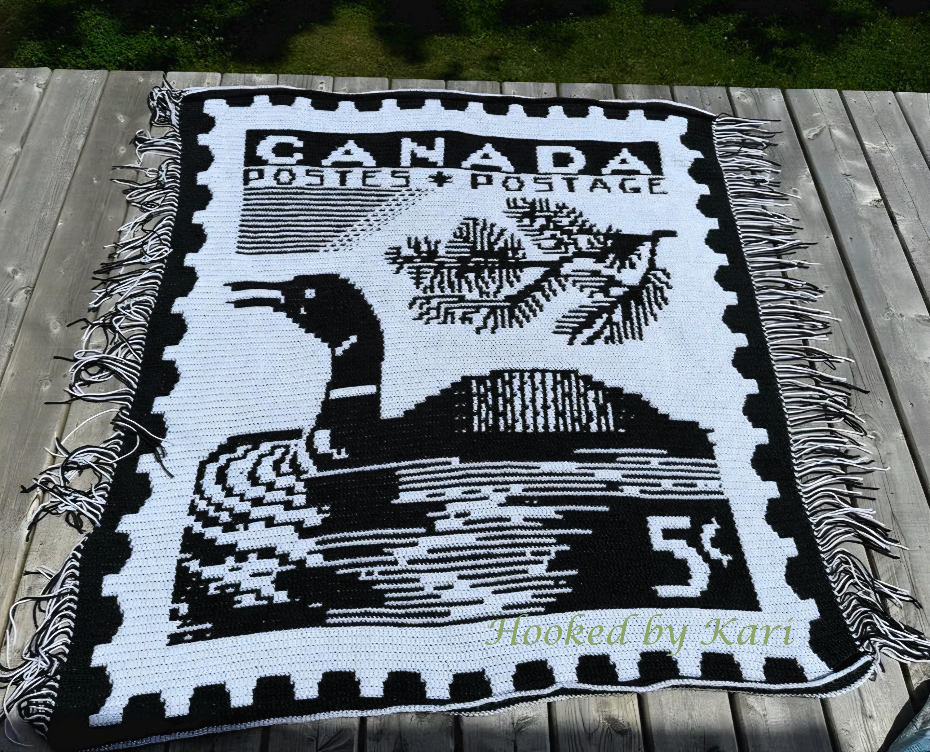 レア　HYSTERIC MINI サーフ柄　シーツ　枕カバー　中古 Vintage Canada Loon Stamp - Overlay Mosaic Crochet Blanket PATTERN