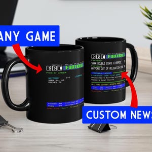 Gepersonaliseerde BBC Ceefax TV Football retro aangepaste koffiemok, ideaal cadeau voetbalfans, cadeau voor papa, wereldwijde verzending