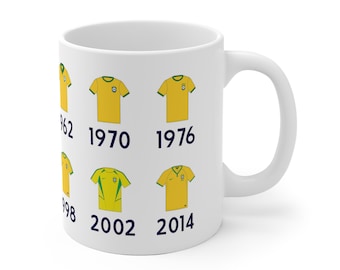 Brazil Football Jersey History Coffee Mug: Soccer Fan Gift