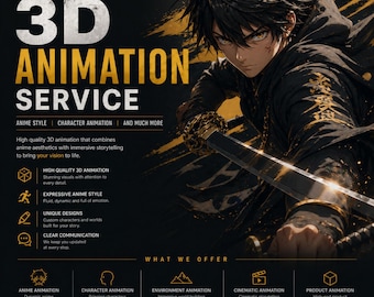 3D Animation Services, Custom Character Design, Cinematic Style, Anime Characters, Product and Custom Animation, High-Quality, 3d Rendering