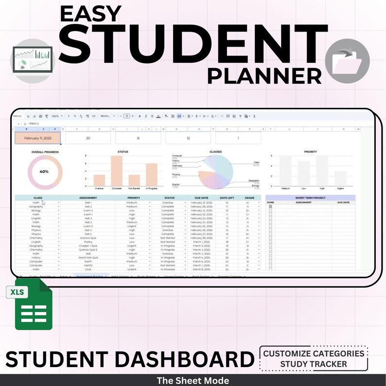 Student Assignment Tracker | Digital Study Planner | Excel & Google ...