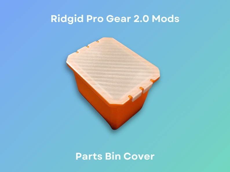 May include: Orange plastic parts bin cover for Ridgid Pro Gear 2.0. The cover has a white, textured surface and is designed to fit over the top of the bin.