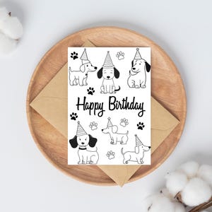 Cartão de aniversário de cachorrinho para colorir para imprimir – 2 cartões por página – Artesanato de aniversário infantil faça você mesmo – Cartão de aniversário de cachorrinho fofo para colorir – Cartão para amantes de cachorrinhos