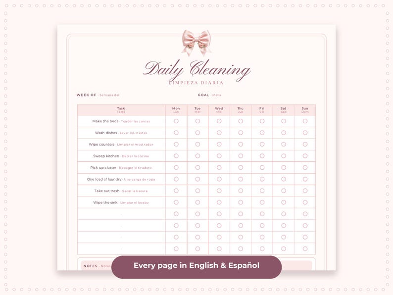 Bilingual Cleaning Schedule Printable, Daily Weekly Monthly Checklist ...