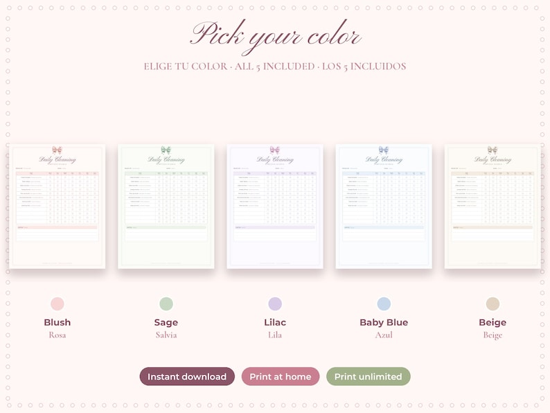 Bilingual Cleaning Schedule Printable, Daily Weekly Monthly Checklist ...