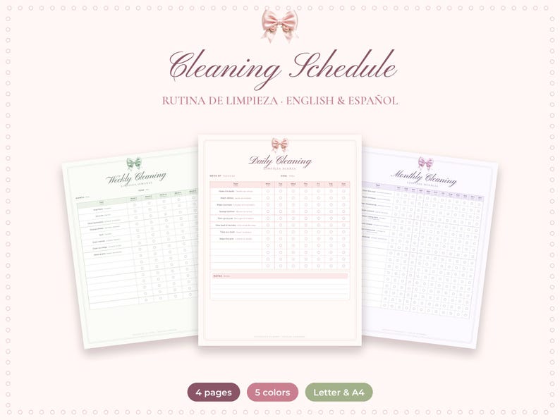 Bilingual Cleaning Schedule Printable, Daily Weekly Monthly Checklist ...