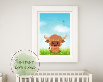 Highland Cow Nursery Print: Scottish Baby Room Decor (Digital Download)