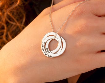 Personalized Family Name Necklace Custom Kids Name Pedant Interlocking Circle Necklace Linked Circle Necklace Mother's Day Gift for Mom