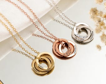Multiple Linked Ring Necklace Family Name Necklace Personalized Interlocking Circle Necklace Kids Name Necklace Gifts for Mom Grandma
