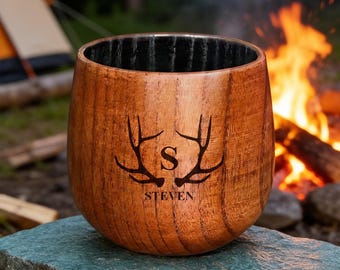 Personalized Charred Wood Whiskey Glass: Custom Bourbon Gift for Men