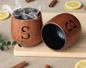 Personalized Wood Whiskey Glass with Charred Interior, Custom Engraved Gift