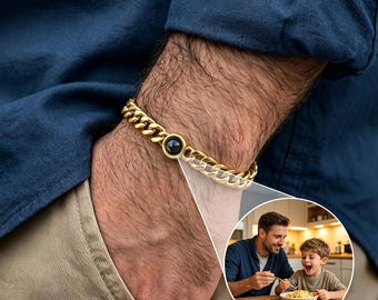 Custom Picture Projection Bracelet for Him Personalized Photo Inside Jewelry Hidden Memory Charm Father Day Gift for Dad Memorial Photo Gift