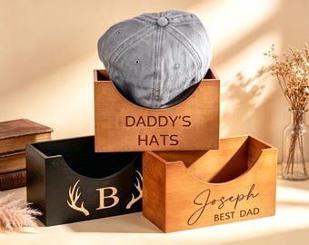 Engraved Wooden Hat Organizer Custom Baseball Hat Holder Personalized Wood Hat Box for Dad Personalized Best Dad Gift Fathers Day Gift