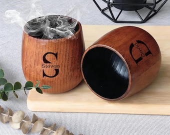 Personalized Charred Wooden Bourbon Drinking Glass Custom Gifts for Men 10 oz Wood Whiskey Glass Fathers Day Gift for Him Groomsmen Gift