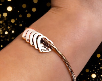 Personalized Name Bracelet with Heart Charms - Gift for Mom