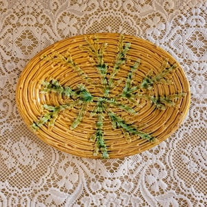 Vintage Majolica yellow and green oval dish c1920s (#387)