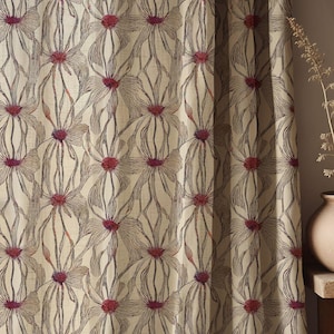 Floral Linen Curtain: Burgundy Wildflower Line Art Print