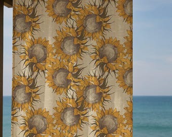 Sunflower Linen Curtain – Vintage Yellow Floral Pattern Linen Drape