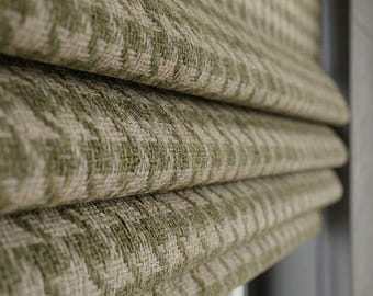 Olive Green Woven Roman Shade: Textured Jacquard Roman Blind