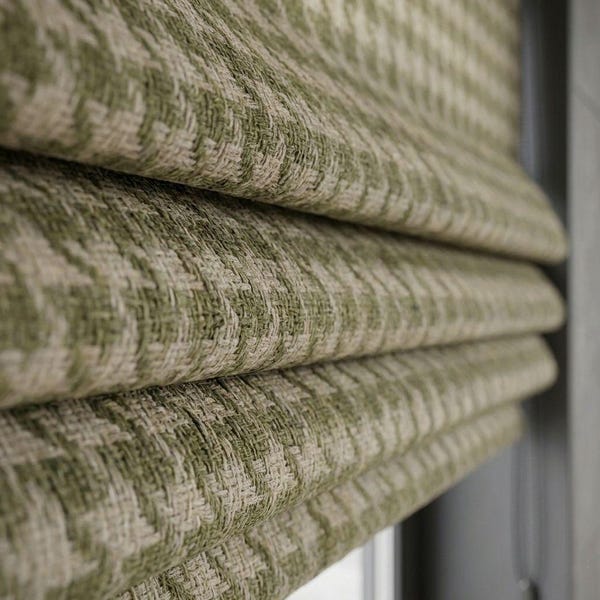 Olive Green Woven Roman Shade: Textured Jacquard Roman Blind